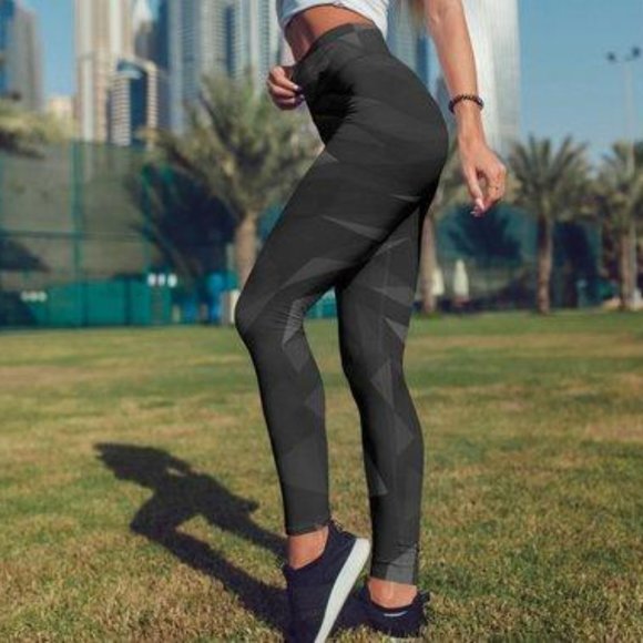 Geometric Black Leggings For Women Gym Leggings - Picture 2 of 5